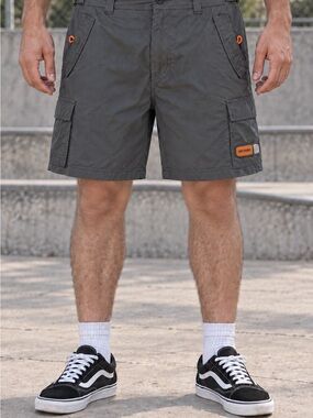 No Fear Men’s XL Gray Nylon Baggy Cargo Shorts Y2K Skater Techwear